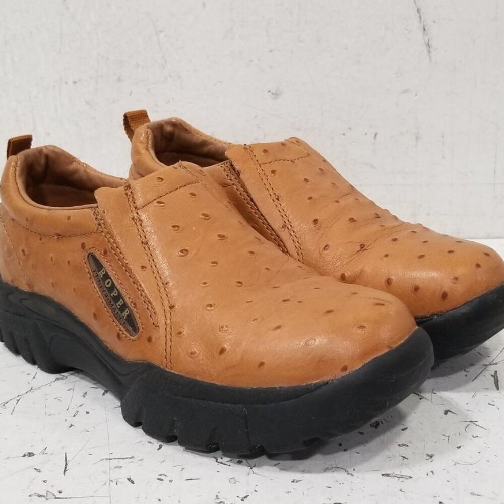 Roper Women's Tan Ostrich Leather Slip On Western Shoes - Size 8